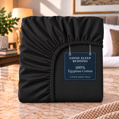 100% Egyptian Cotton 1000 Thread Count 16" Inch Deep Pocket King Size Fitted Sheet, Black