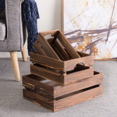 Nesting Rustic Solid Wood 3 Piece Decorative Bin Set