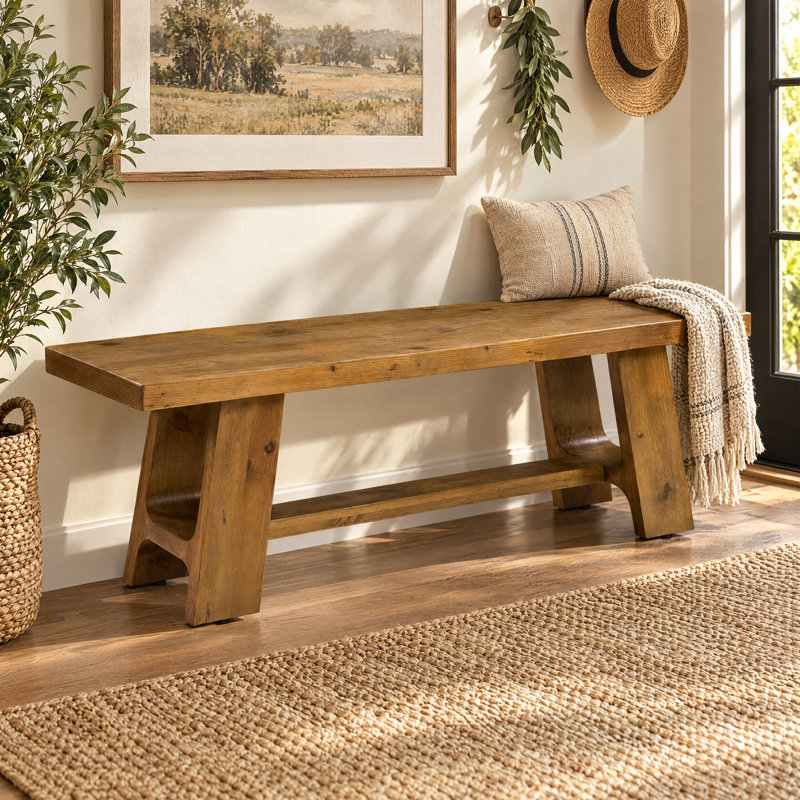 Solid Wood Bench With Four Legs