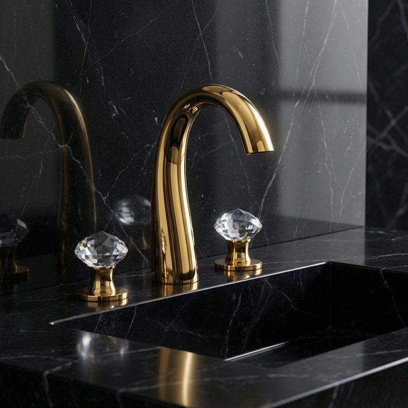 Rock Widespread Bathroom Faucet, Polished Gold