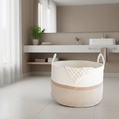 Soft, Round, Large Woven Storage Basket With Handle For Portability. Suitable For Storing Baby Toys, Blankets, Cushions, And Pillows In A Nursery. Also Suitable For Home Use.