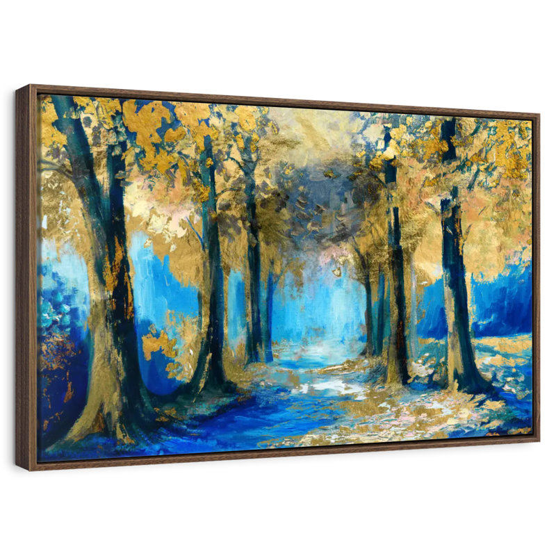 Forêt abstraite, 46 po x 31 po, Cadre flottant noyer