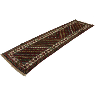Tapis de couloir en laine rouge 2 pi 8 po x 9 pi 10 po one-of-a-kind noué à la main new age antoinio tapis décoratif