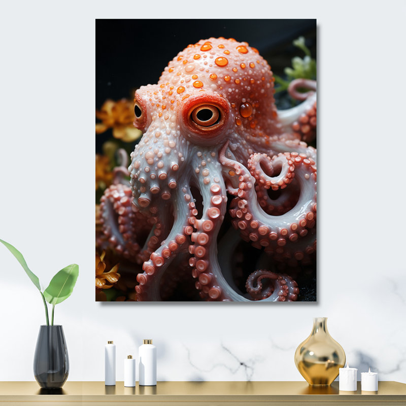 Coral Octopus Lunar Reflections - Décoration murale poulpe / calmar en métal, H 20 po x l 12 po x P 1 po
