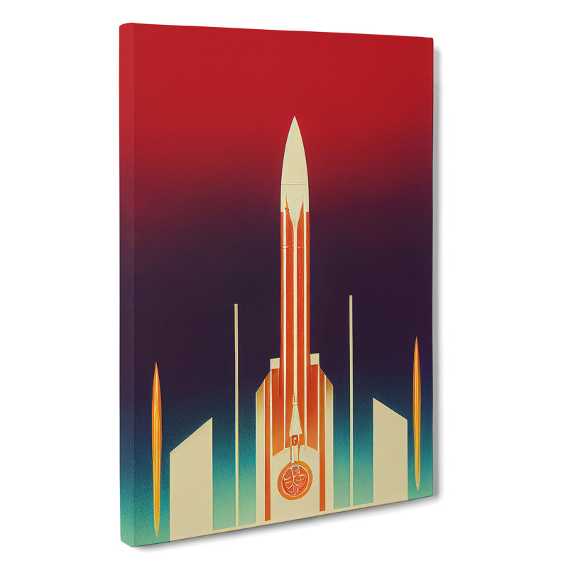 Spaceship Rocket Art Deco No.1 - Wrapped Canvas Print, 50cm H x 35cm W x 3cm D