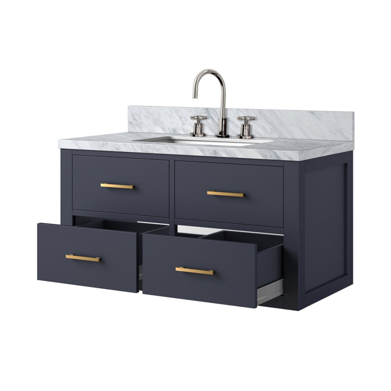 Ensemble de meuble-lavabo simple avec plateau en marbre de Carrare et robinet, Bleu