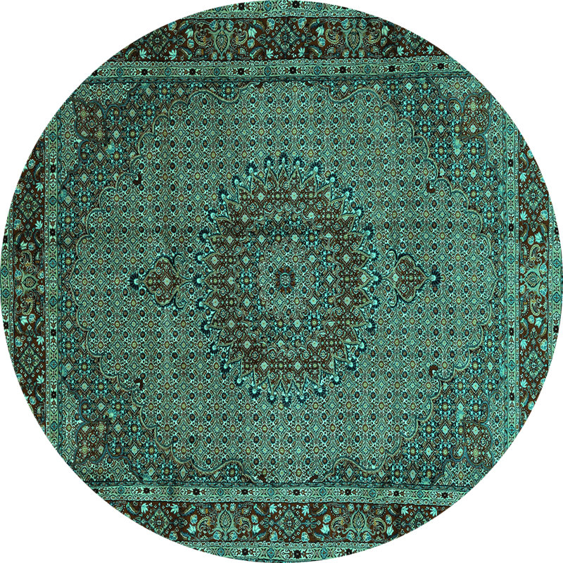 Tapis oriental en laine / polyester tissé à la machine en vert / brun, Rond 3 pi