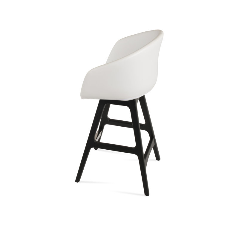 Tabouret Tribeca PR, Simili cuir blanc, Wengé, Tabouret de comptoir (siège d'une hauteur de 23,5