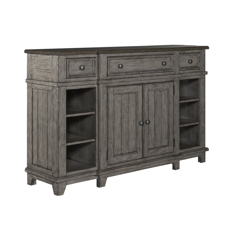Chalita 66'' Breakfront Server w/ Premium Felt Lined Drawers, Gray/Brown