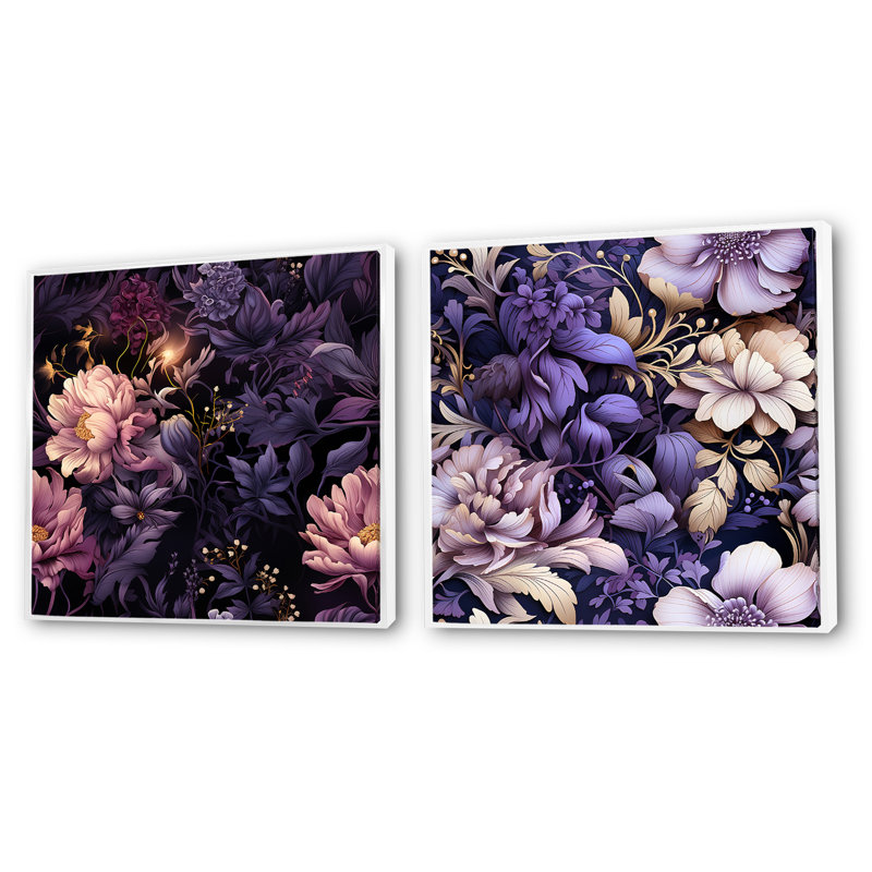Athey - Ensemble de 2 collages carrés floraux, H 16 po x l 33 po, Cadre flottant blanc