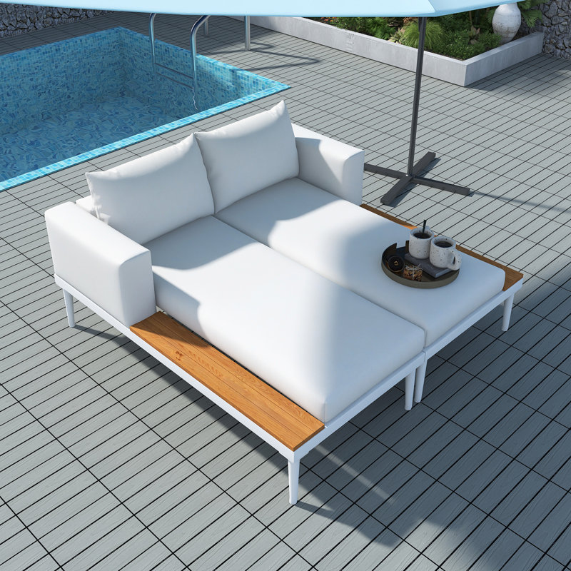Modern Outdoor Daybed Patio Metal Daybed, Beige/Beige
