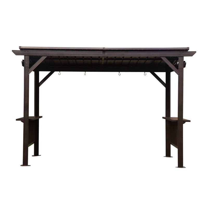 6.5X12ft Hardtop Grill Gazebo, Outdoor Bbq Gazebo With 2 Side Shelves And Sloping Galvanized Steel Roof, Metal Permanent Grill Canopy With Ceiling Hooks For Patio, Lawn, Backyard, Deck