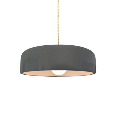 Radiance - luminaire suspendu 1 lumière Spire - gris brillant - laiton brossé - l 10 po x H 3,75 po - DEL dédiée - cordon torsadé beige