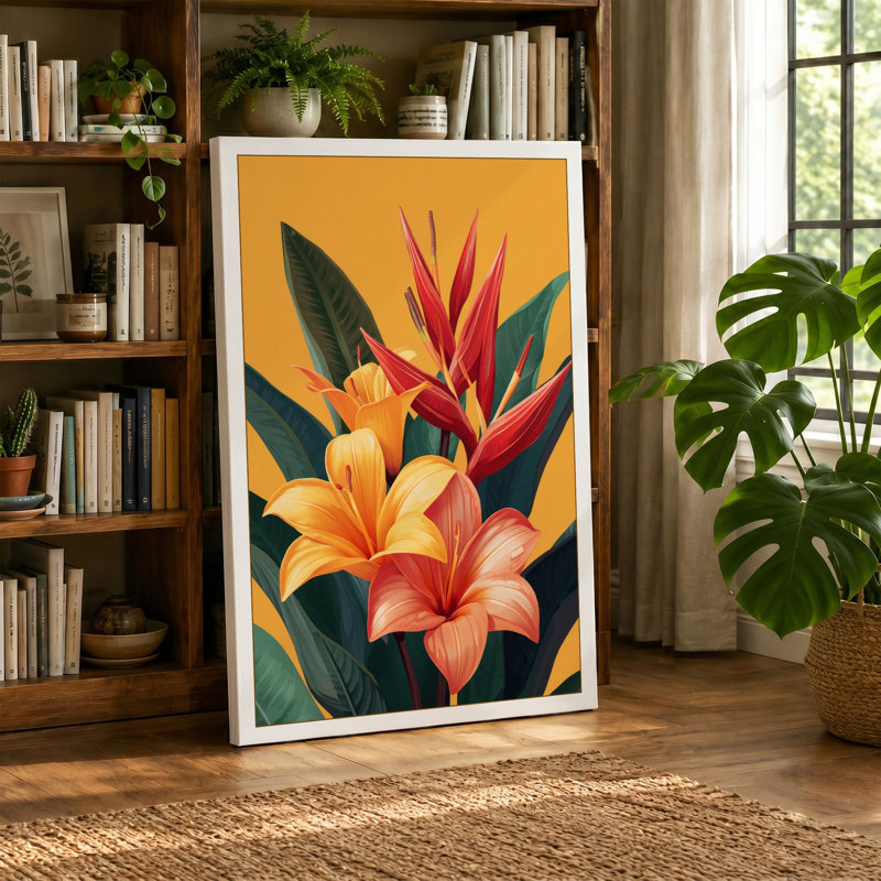 Tropical Blooms Botanical - Wrapped Canvas, 18x12 - 45.7 x 30.5 cm, Terracotta Border
