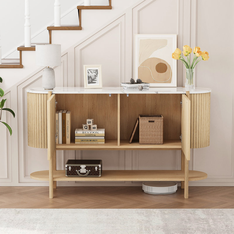 53.5'' Console Table With Marble Top, Natural