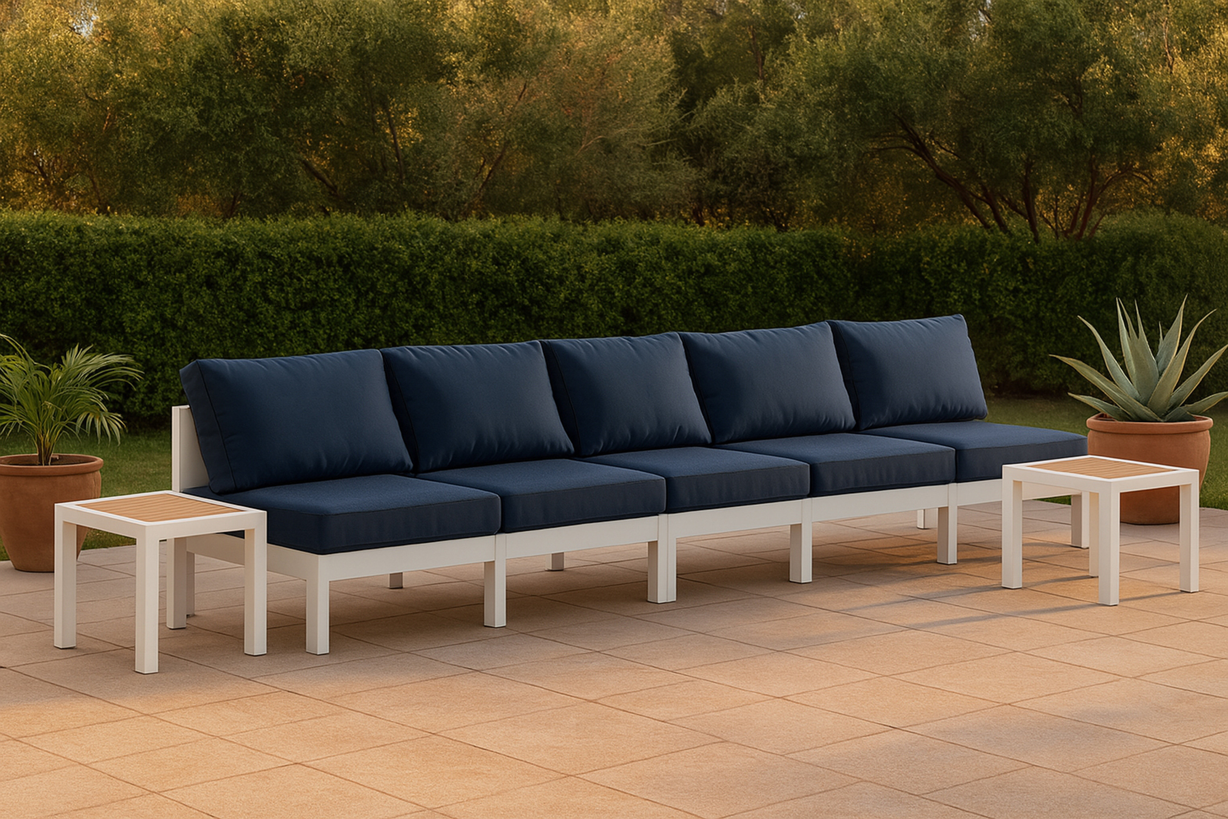 Ebern Designs Kylis 120" Wide Outdoor Patio Sofa with Cushions ...