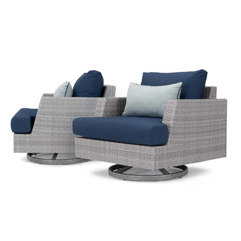 Chaises longues pivotantes en osier Ehrenfried, Spectre indigo Sunbrella®