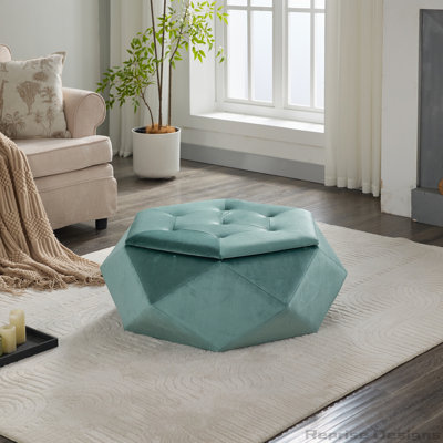 Velvet Polygon Diamond Tufted Storage Ottoman