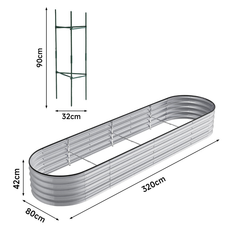 Metal Raised Garden Bed, 80cm H x 240cm W x 80cm D, Silver