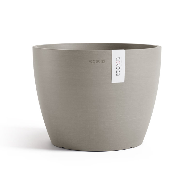 Ecopots Stockholm Indoor/Outdoor Modern Recycled Plastic Flower Pot Planter, Taupe, 9" H x 12" W x 12" D