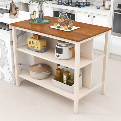 Grian Classic Rubber Wood Kitchen Island with Open Shelving and Spacious Tabletop by Lark Manor