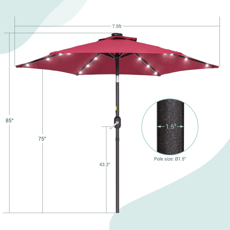 Parasol de marché lumineux 7,5 pi Asylbek, Vin rouge