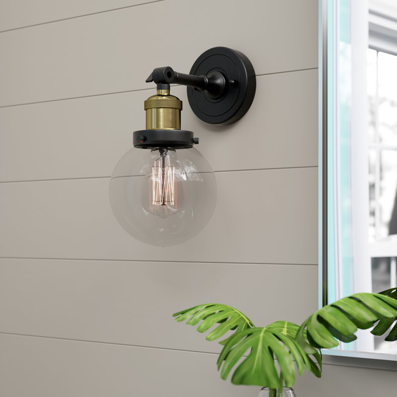 Cleorand Armed Sconce, 3.5 Watt Vintage LED Bulb, Clear, Black Antique Brass