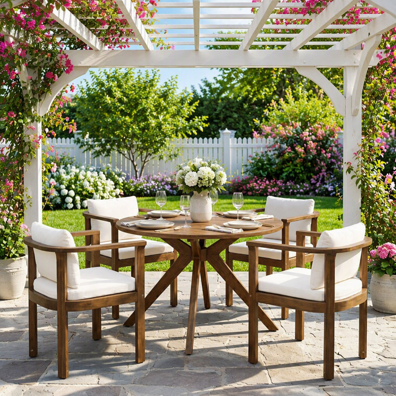 Ensemble de 4 chaises de salle à manger d'extérieur avec accoudoirs courbés en bois d'acacia, parfait pour les rassemblements de patio