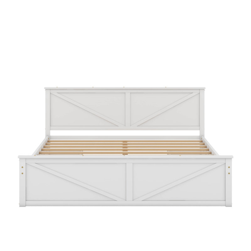 Lit plateforme en bois avec tiroirs, Blanc, Roi