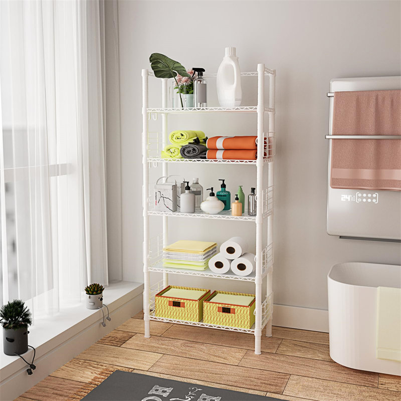 White 5-Tier Metal Storage Rack with Adjustable Shelves
