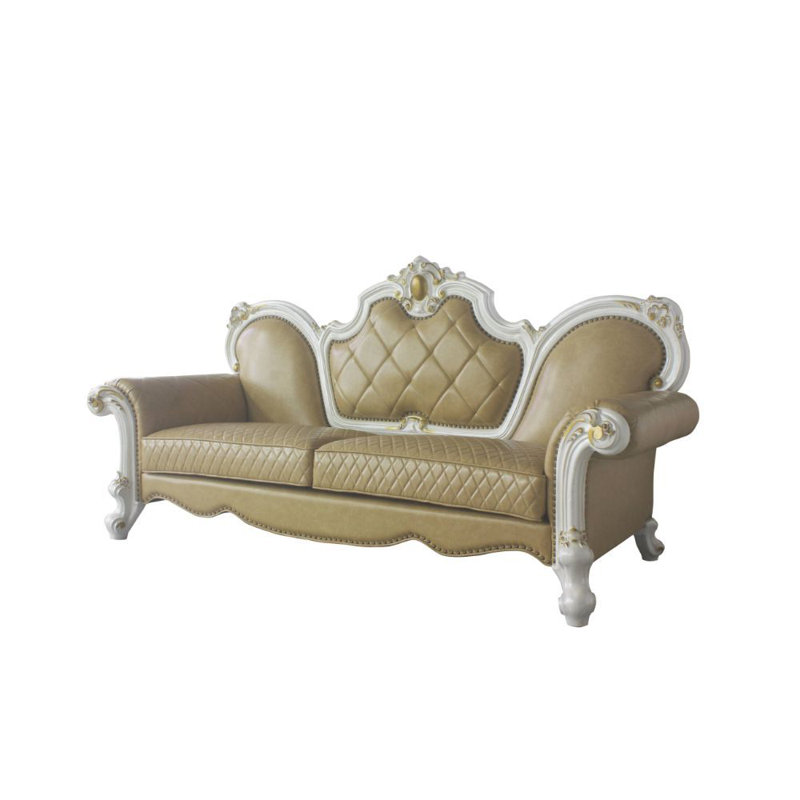 Tazmin Upholstered Loveseat with Rolled Arm, Beige PU, Antique Pearl, 48" H x 93" W x 39" L