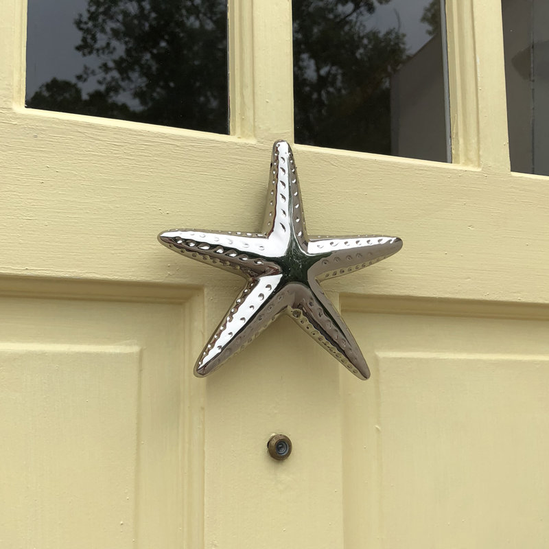 Heurtoir de porte étoile de mer, Argent nickel, 7 po x 6,5 po x 2 po