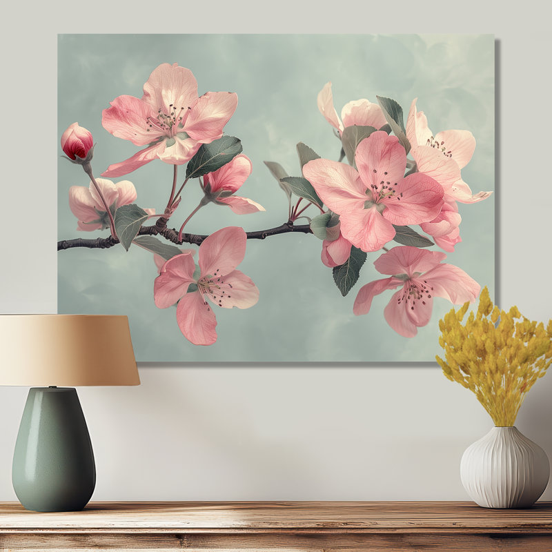 Décoration murale fleurs de pommier rose et gris - fleur de pommier, Sans cadre, métal, H 30 po x l 40 po