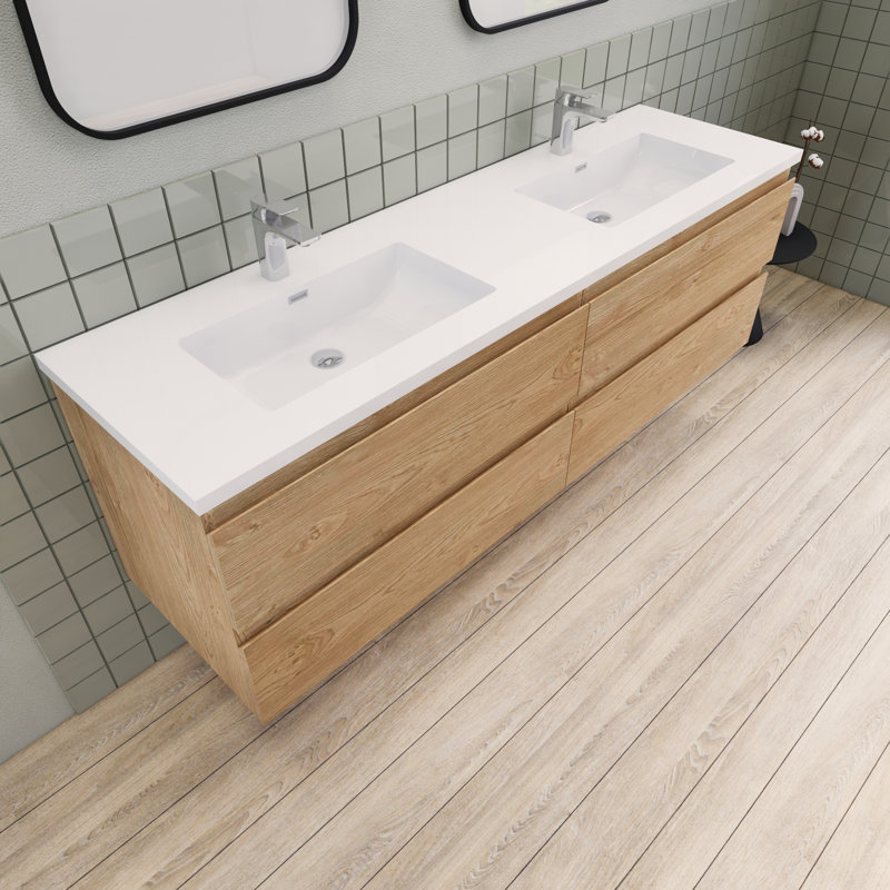 Alcester 71'' Double Bathroom Vanity with Resin Top, England Oak