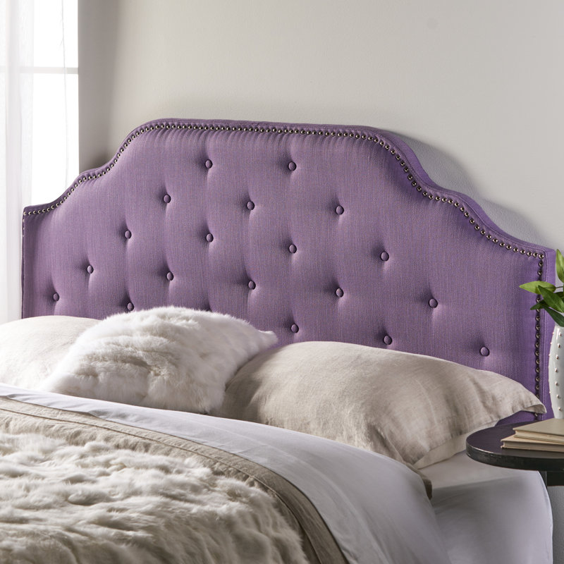 Purple Headboard For Queen & Full Sized Beds, Minimalist Look With Button Tufting, Enhances Bedroom Style, 63.87 In. X 2.73 52.79 In., 19.5 Lb Fabric Upholstered Bed, Modern Design Elegant
