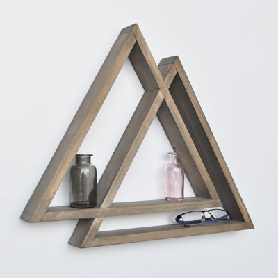 2 Piece Triangle Solid Wood Floating Shelf