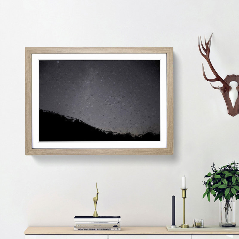 Stars over the Lake District - Picture Frame Graphic Art Print, 36cm H x 48cm W x 2cm D, Oak Framed