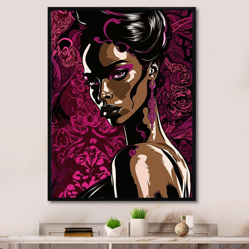 «Retro Haute Couture African American Lady VII», reproduction sur toile, H 32 po x l 16 po x P 1 po, Cadre flottant noir