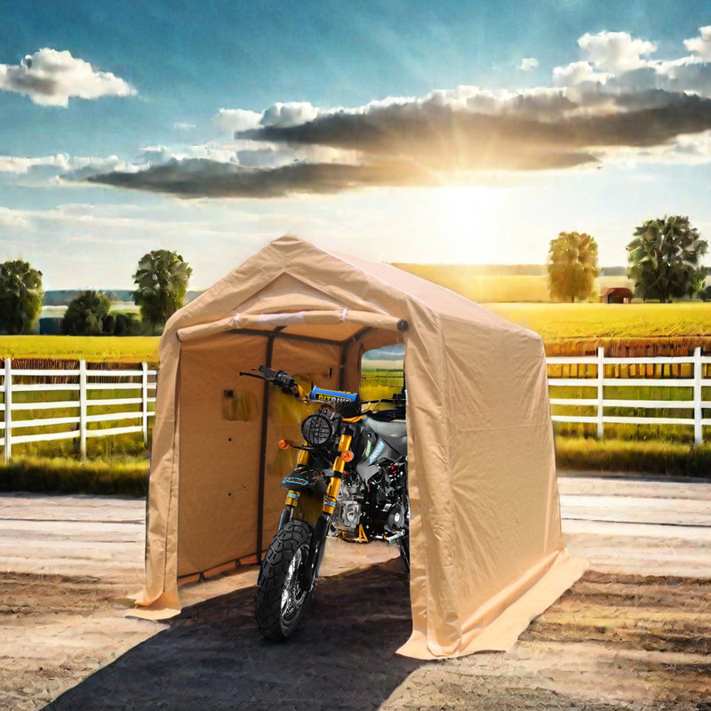 Garage portatif d'extérieur de 7 pi x 8 pi pour ancrages imperméables, à neige, à boutons et à ancrage, cordes à vent, 2 portes roulantes, fenêtres de ventilation, ensemble de piquets inclus
