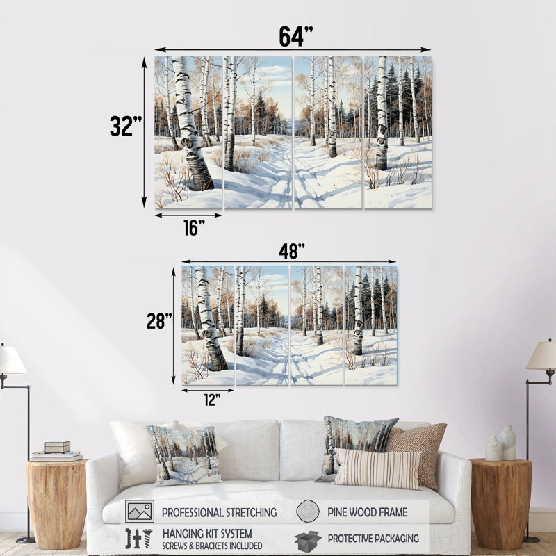 Hiver, forêt de bois II - ensemble de 4 décorations murales, H 28 po x l 48 po