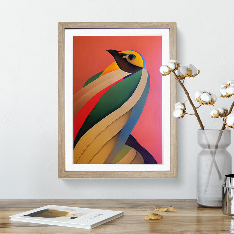 Angelic Bird Abstract - Wall Art, 64cm H x 46cm W, Oak Framed