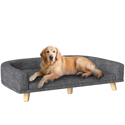 PawHut Dog Sofa Couch Pet Bed with Comfortable Luxury Cushion Washable Cover Wooden Legs Anti-slip Mat