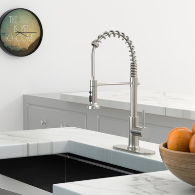 21-Inch Stainless Steel Kitchen Faucet In Brushed Nickel With Easy Pull-Down And Single Handle Control Finish Faucet, 21-Inch, Aerated Stream Power Spray Dual