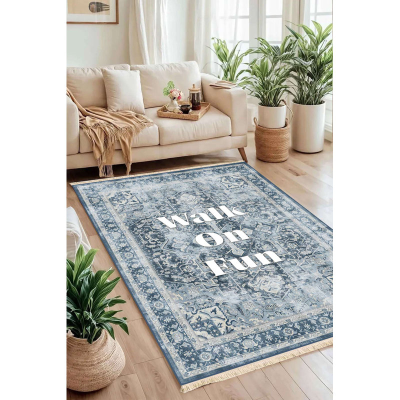 Tapis bleu et ivoire "Walk On Fun"