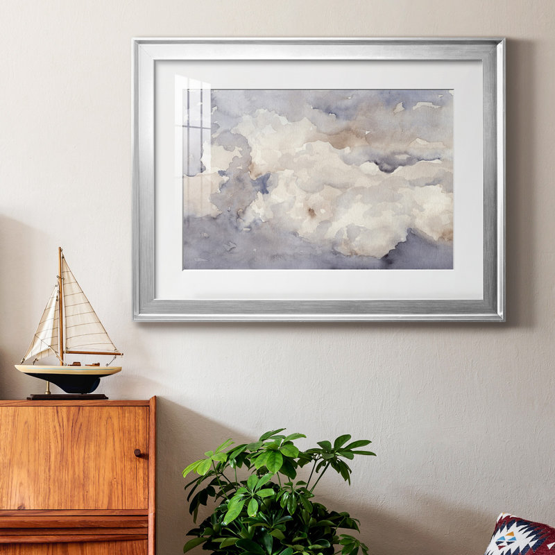 Clouds In Neutral II - peinture encadrée, Argent, H 18,5 po x l 24,5 po x P 1 po, Blanc