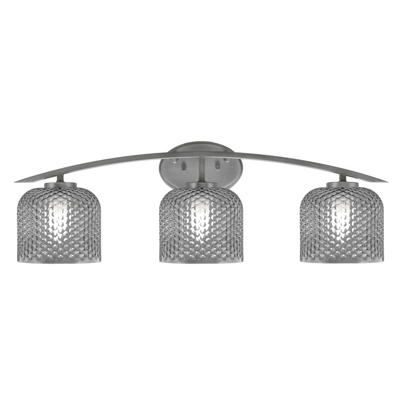 Kurve 3 Light Bath Bar With 6" Textured Glass, Silver, Smoke