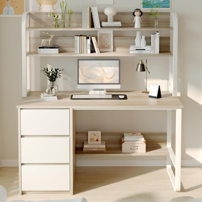 60 Inch Computer Desk with Drawers,Study Writing Desk with Hutch for Bedroom