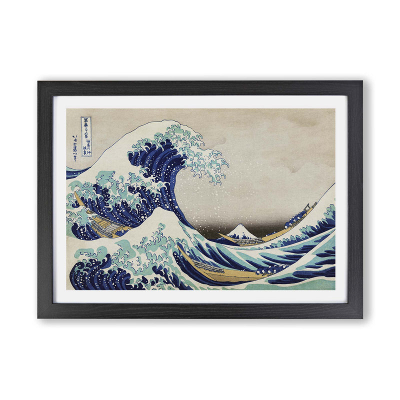 The Great Wave off Kanagawa by Katsushika Hokusai - Framed Print, Black, 45cm H x 63cm W x 2cm D