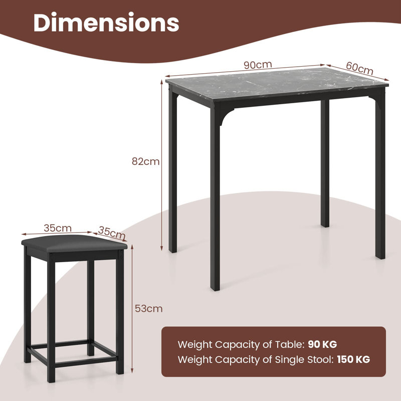 2 - Person Dining Set, Black