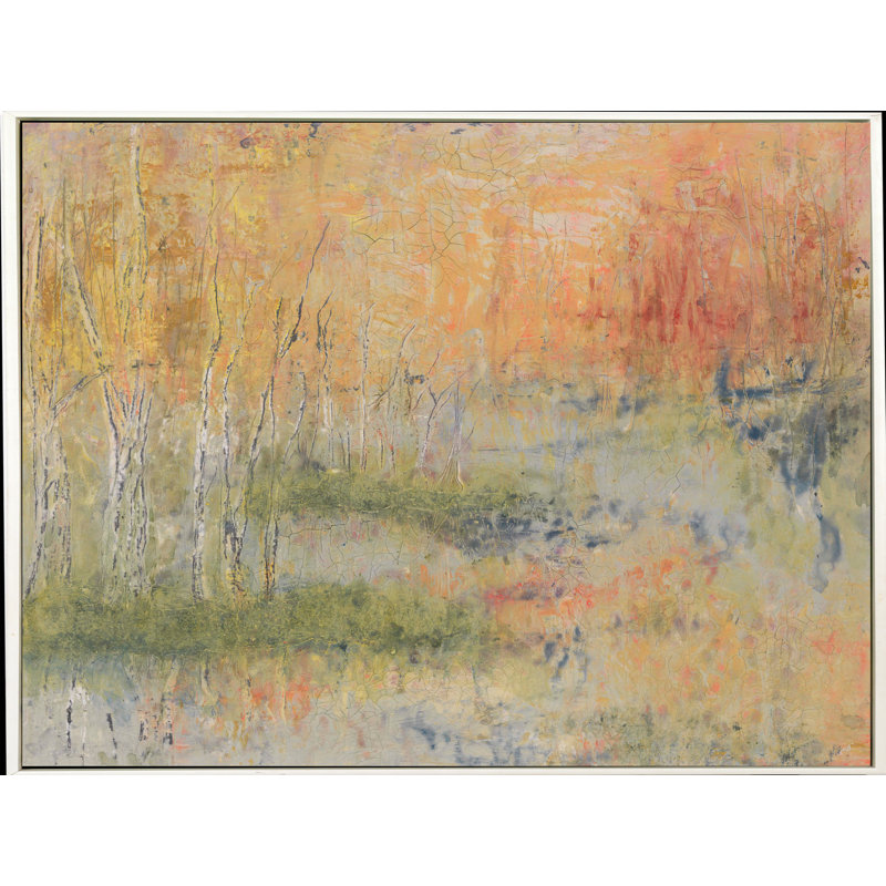 Forêt d'automne, cadre flottant, reproduction d'art sur toile, Cadre blanc